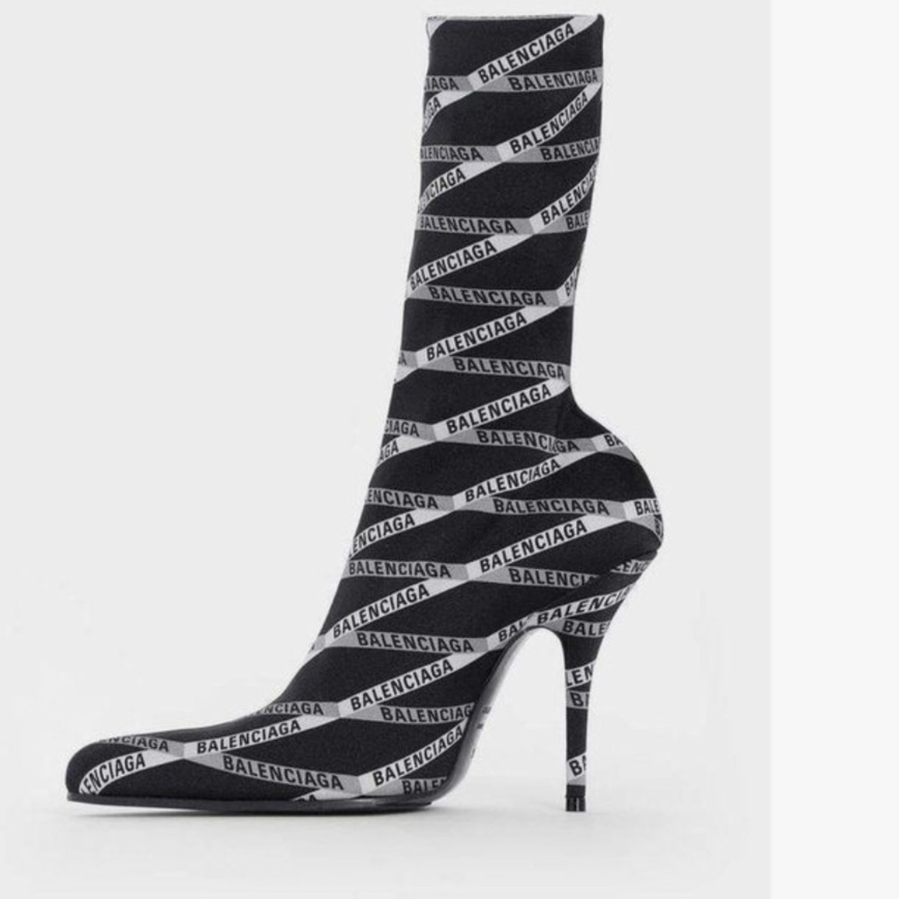 BALENCIAGA Black Monogram Pointy Toe Sock Bootie, 9.5, NWT - Picture 9 of 16